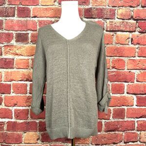 Chico's V-Neck Sweater Olive Green Size 0 (US‎ 4) Cotton Nylon  3/4 Sleeve